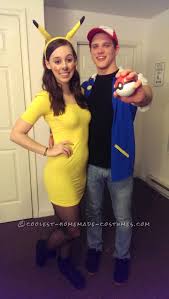 Pikachu women's diy costume for under $25. Cool Homemade Ash And Pikachu Couples Halloween Costume