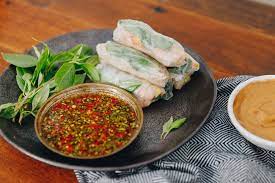 three herb and prawn cold rolls with
