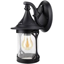Amazon Com Outdoor Sconces House Light Wall Mount Dusk To Dawn Outdoor Light Lantern Wall Light With E26 6w Led Light Bulb Anti Rust Seeded Glass Waterproof Black Lamp For Garden Porch Not Solar Motion Type Home