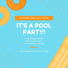 Skyblue Lifebuoy Waves Pool Party Invitation Templates By
