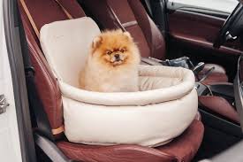 Dog Car Seat In Ivory Faux Leather