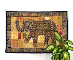 Tapestry With Elephant In Blue And Gold