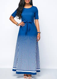 Belted Short Sleeve Striped Maxi Dress Rosewe Com Usd