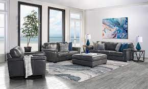 living room set gray leather the