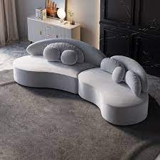 118 Modern Light Gray Curved Velvet Sectional Modular Sofa For Living Room