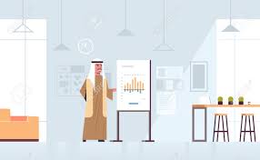 Arab Businessman Presenting Financial Graph On Flip Chart Arabic