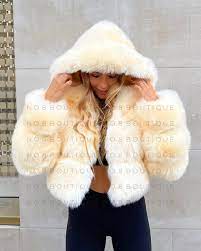 Hooded Cropped Faux Fur Jacket Women S
