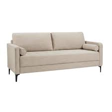 Stylewell Goodwin Mid Century Modern Square Arm Fabric Sofa With Throw Pillows In Sand Beige 75 6 In L Sand Beige Fabric