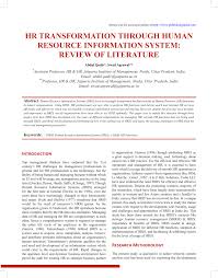 A human resource information system (hris) is a software package developed to aid human resources professionals in managing data. Pdf Hr Transformation Through Human Resource Information System Review Of Literature
