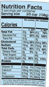 nutrition facts label for ben