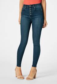 High Waisted Button Front Skinny Jeans In London Blue Get