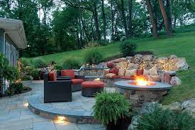 patio and seat wall and fire pit by