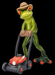 funny frog figurine gardener with