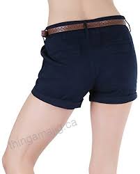 Tobeinstyle Womens Four Pocket Twill Belted Shorts Ca