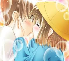 cute anime couple kiss wallpaper