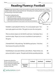 Reading Fluency Football Worksheet Education Com