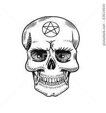 human skull with satanic symbols