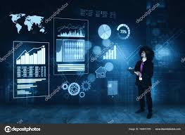 Afro Businessman Checking Financial Chart Icon Stock Photo