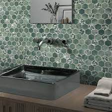 Sunwings Concret Green Hexagon 11 7x10 2in Mosaic Backsplash Recycled Glass Cement Looks Floor And Wall Tile 8 33 Sq Ft Box