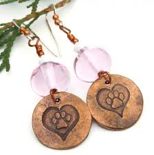 dog lover paw print heart earrings pink lwork handmade jewelry gift