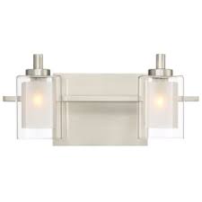 James Allan Mvbf507bn Brushed Nickel Vermillion 2 Light 13 Wide Led Bathroom Vanity Light With Outer Clear Glass And Heavy Sand Blast Inner Glass Lightingdirect Com