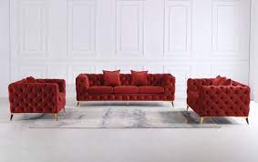 valentina red tufted velvet sofa