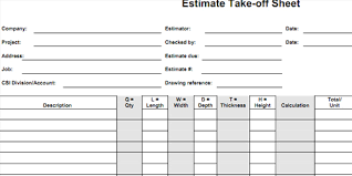 Bid Form Estimate Worksheet Cost