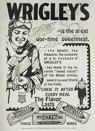 1918 WWI Wrigley's Gum Ad ~ Wartime Sweetmeat, Vintage Candy & Gum Ads