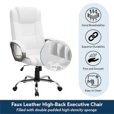 homestock white high back executive premium faux leather office chair with back support armrest and lumbar support