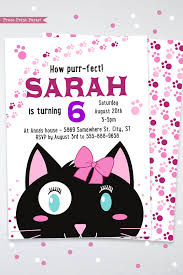 Cat Themed Party Invitations Girl Black White