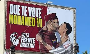 Que te vote Mohamed VI" y el beso de Sánchez con el rey de Marruecos: la  polémica lona de Frente Obrero