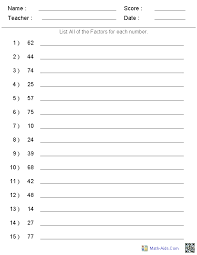 This factors worksheet is great for practicing finding the least common multiple and greatest common factor of number sets. Factors Worksheets Printable Factors And Multiples Worksheets