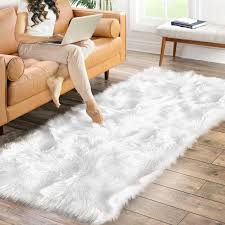 premium faux sheepskin fur rug white