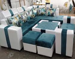 modern blue designer l shape sofa set