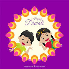Diwali Background With Children Greeting Vector Free Download
