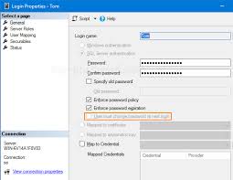 how to force sql server user to change