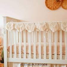 natural macrame baby crib rail cover