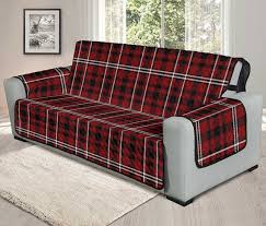 Plaid Xl Sofa Slipcover Dark Red Black