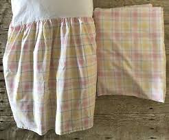 crib bed skirt plaid pink yellow set
