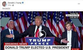 Trump News Trump Posts On Facebook For First Time Since 2021 I M Back  gambar png