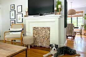 Diy Fireplace Screen With Birch Log