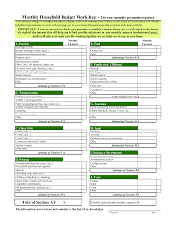 Best Photos Of Monthly Household Budget Worksheet Template