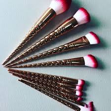 rose gold unicorn horn makeup brushes