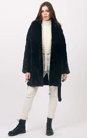 Michaela Black Faux Fur Belted Coat
