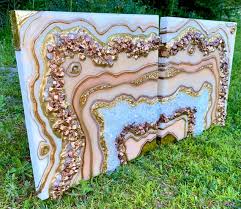 geode resin wall art in a framed wood