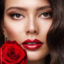 beauty woman face red lipstick portrait