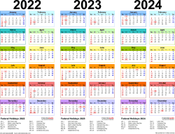 All calendars print in landscape mode (vs. 2022 2024 Three Year Calendar Free Printable Pdf Templates