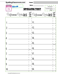 Free Spelling Test Templates 10 15 20 30 Word Lists Bonus Words