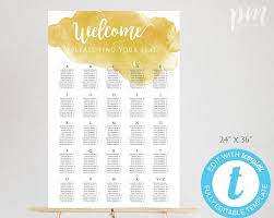 Yellow Alphabetical Seating Chart Template For Wedding Fall