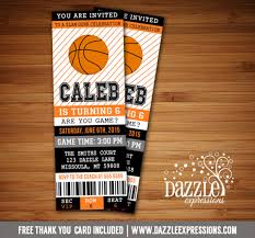 Basketball Ticket Birthday Invitation 2 Free Thank You Card Included